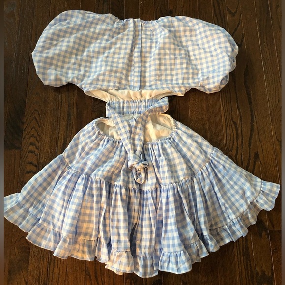 Mable Women’s M Blue/White Gingham Lolita Puffed Sleeve Cut-Out A-Line Dress EUC - Picture 13 of 15
